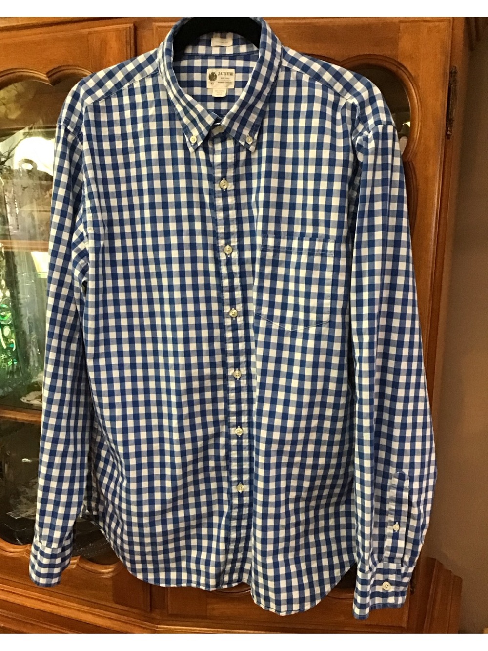 J. Crew Blue and White Gingham Button-Down Shirt